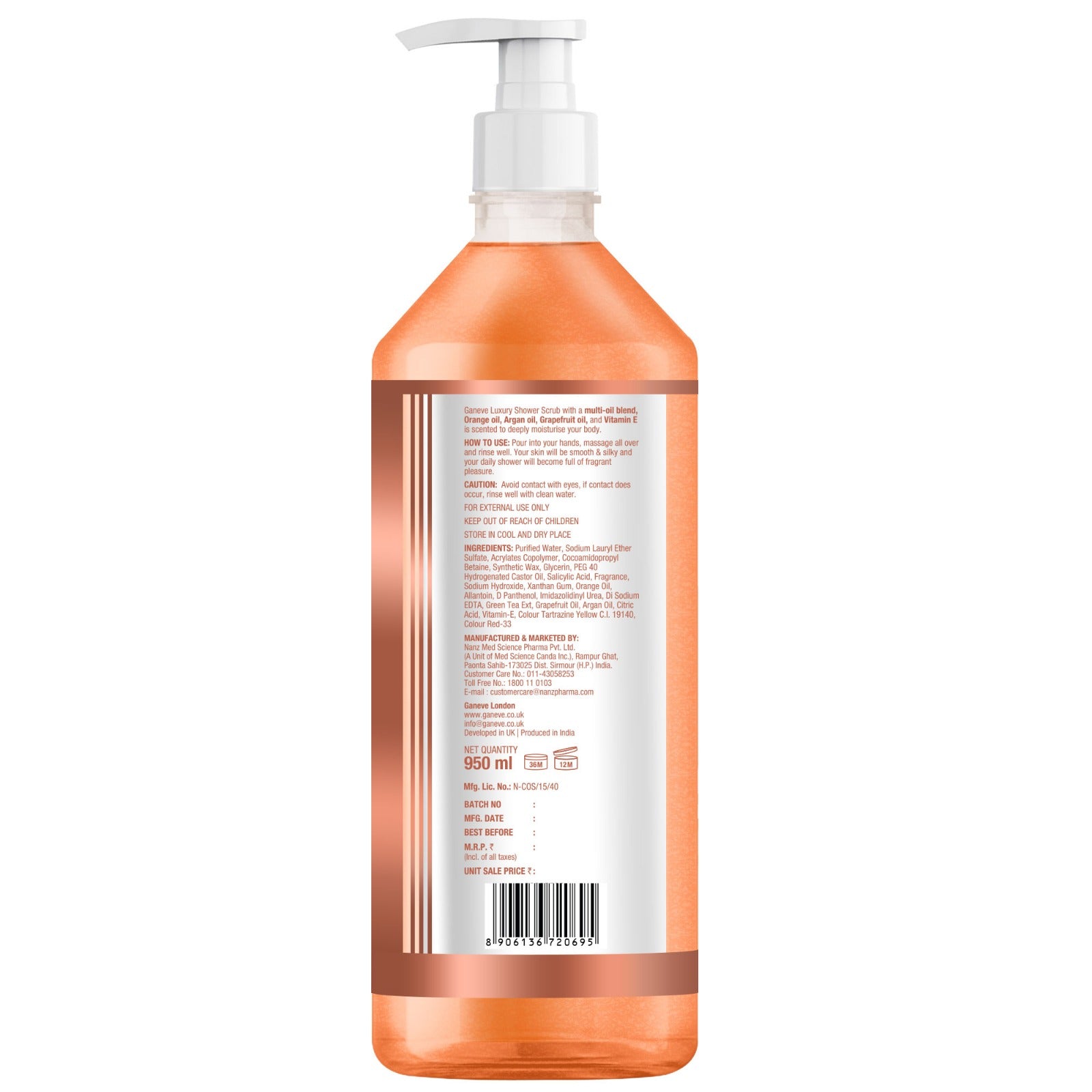 Ganeve London Orange & Green Tea Luxury Shower Scrub -  950 Ml Pack Of 1