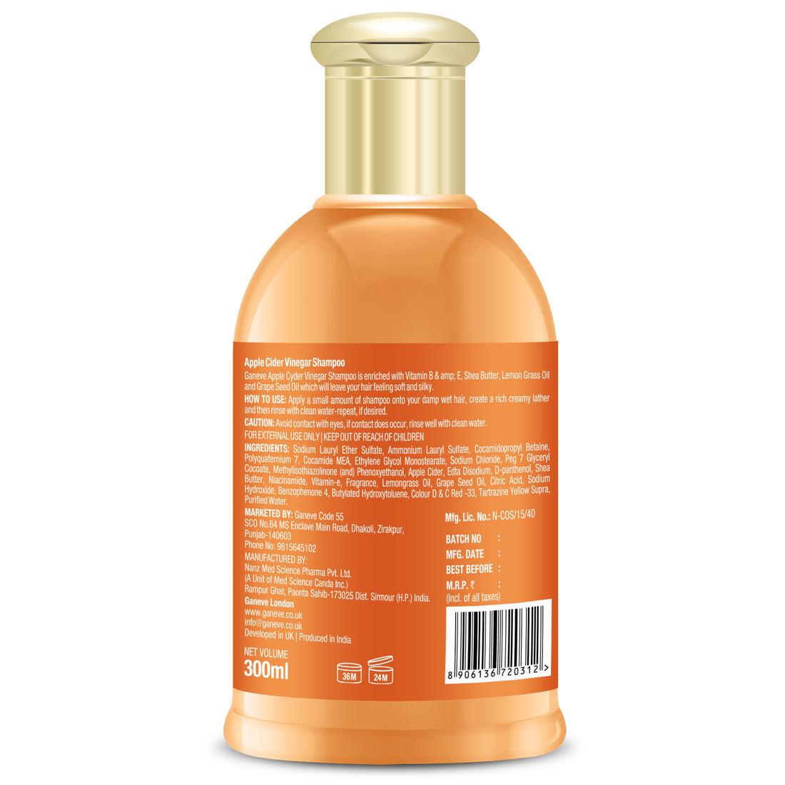 Ganeve London Apple Cider Vinegar  Shampoo - 300 ml Pack of 1