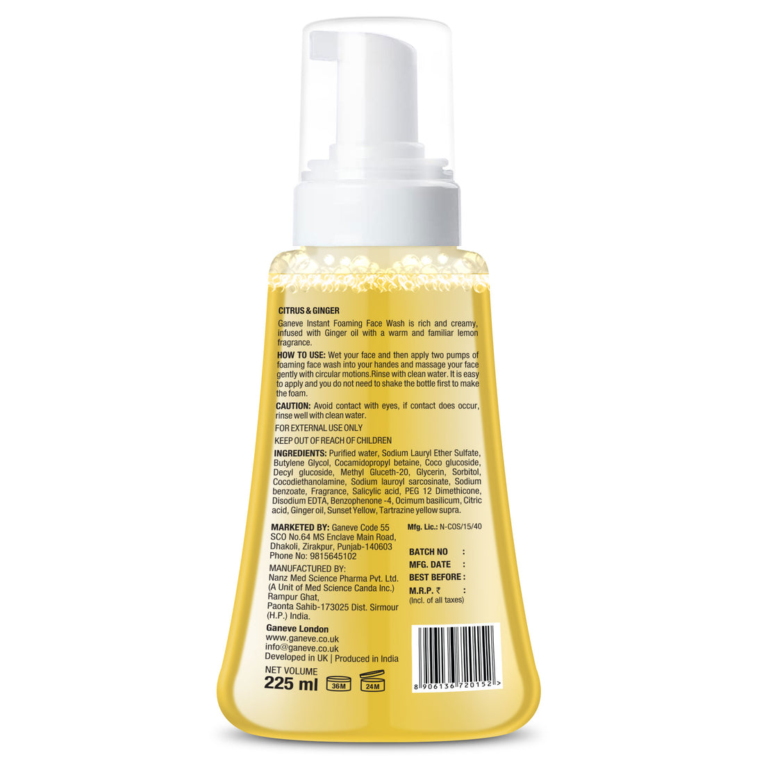 Ganeve London Citrus & Ginger Foaming Facewash 225 Ml Pack of 1