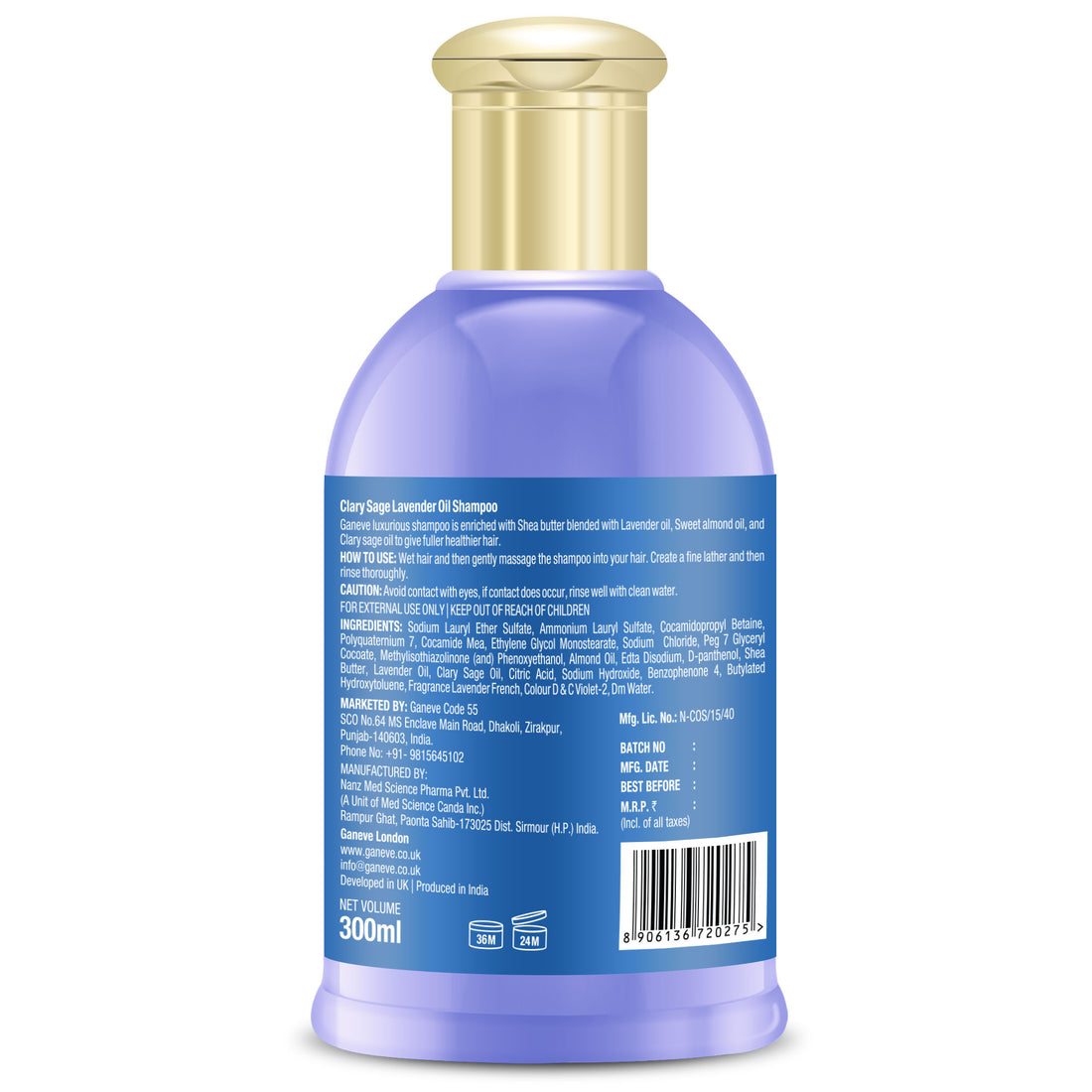 Ganeve London Clary Sage Lavender Oil Shampoo, 300 ml Pack of 1