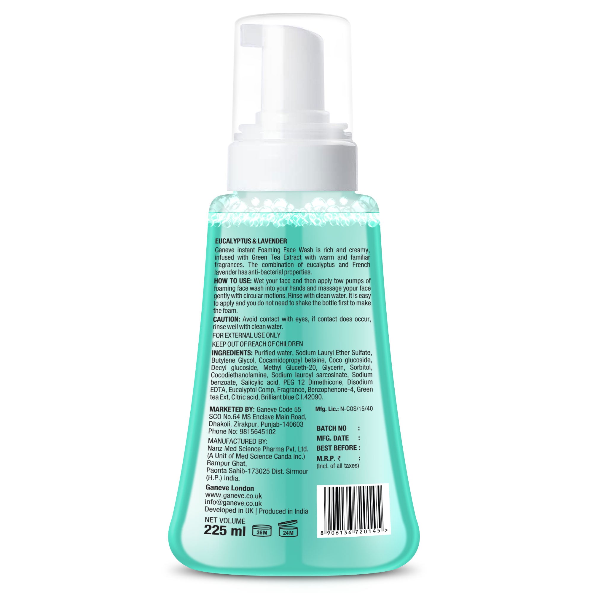 Ganeve London Eucalyptus & Lavender Foaming Facewash 225 Ml Pack 1