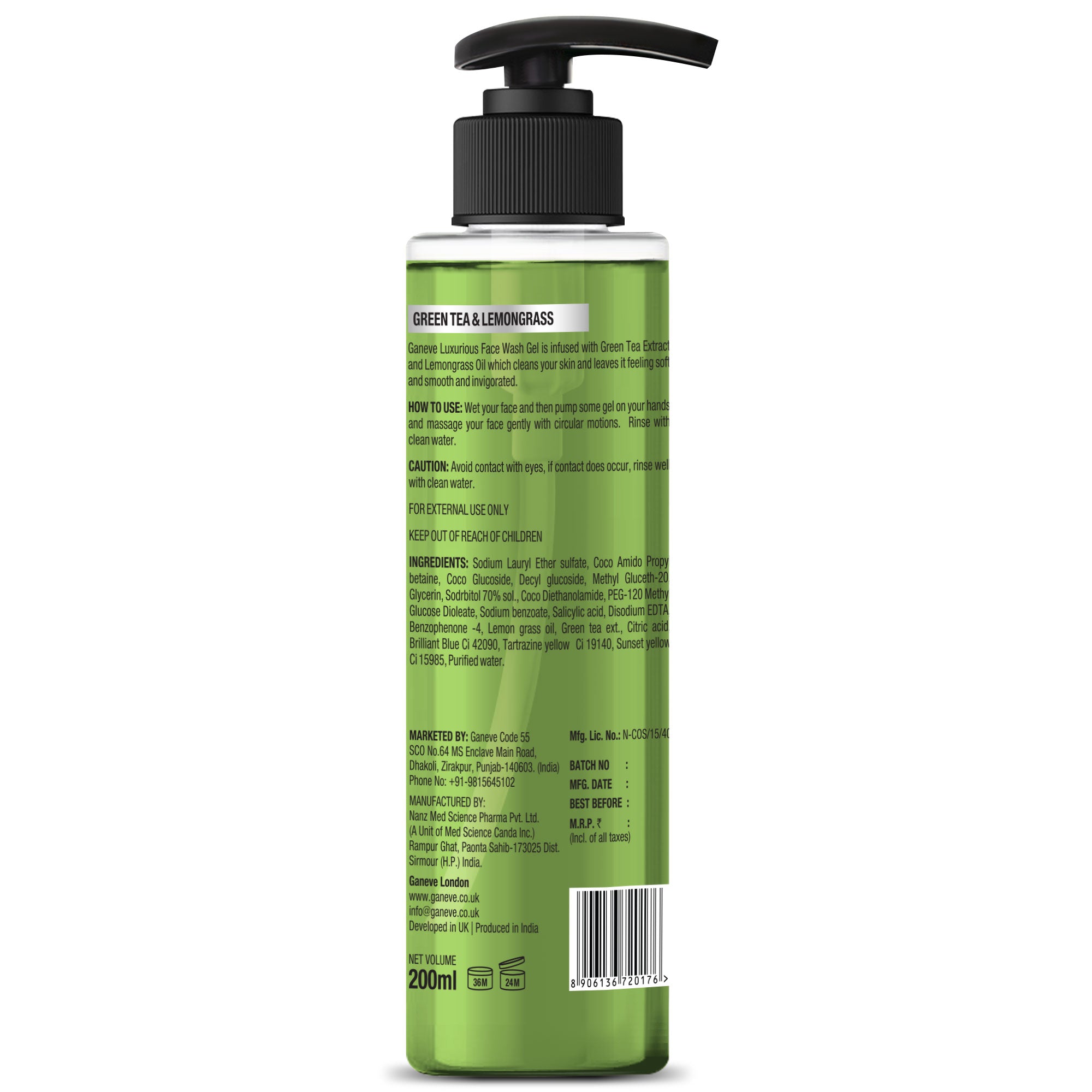 Ganeve London Green Tea & Lemongrass Facewash Gel 200 Ml Pack Of 1