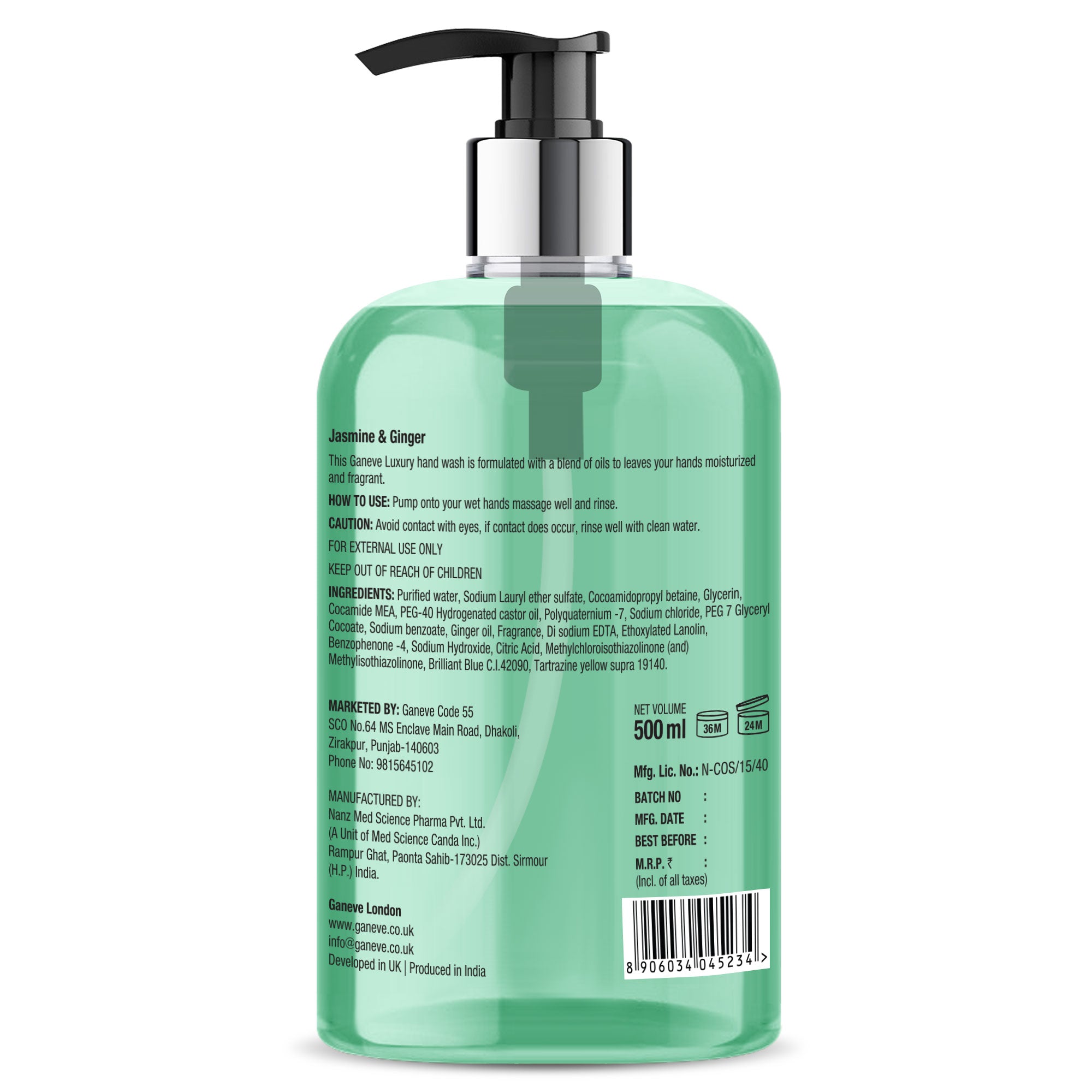 Ganeve London Jasmine & Gingar Luxury Handwash 500 ML Pack Of 1