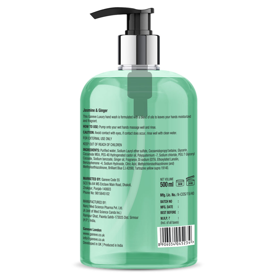 Ganeve London Jasmine & Gingar Luxury Handwash 500 ML Pack Of 1