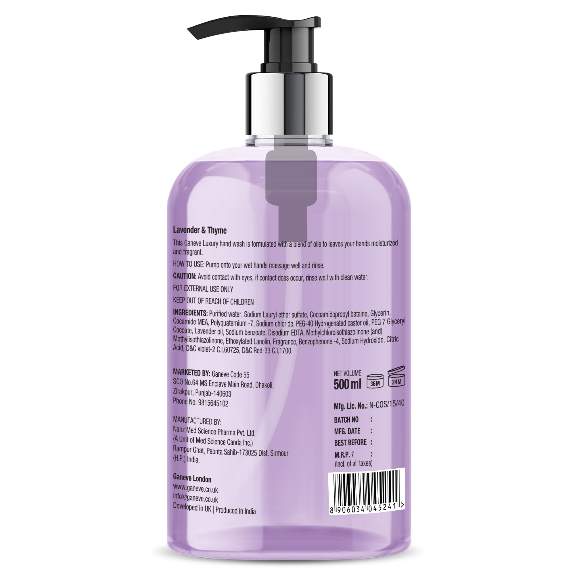 Ganeve London Lavender & Thyme Luxury Handwash 500 Ml Pack Of 1