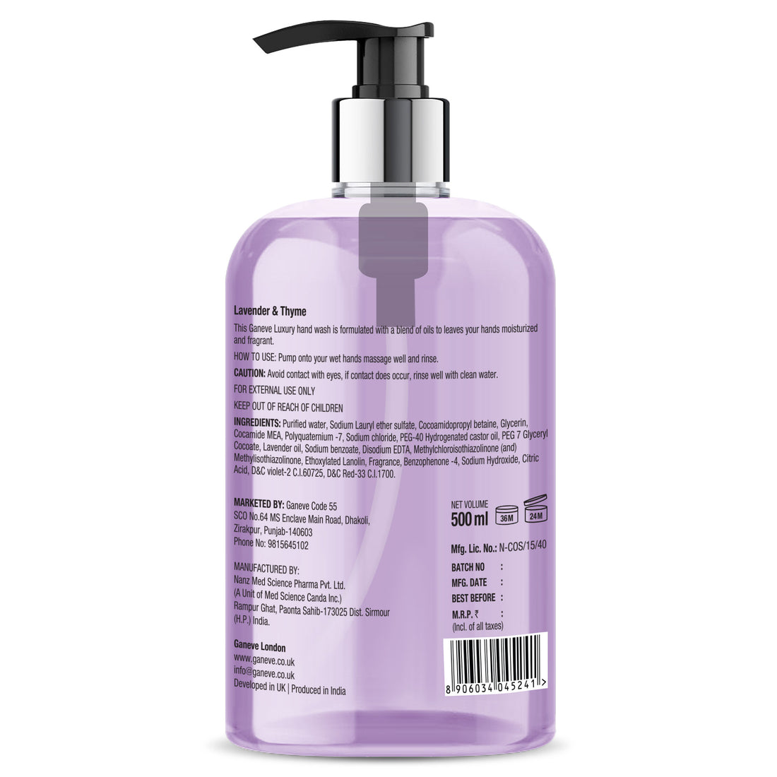 Ganeve London Lavender & Thyme Luxury Handwash 500 Ml Pack Of 1