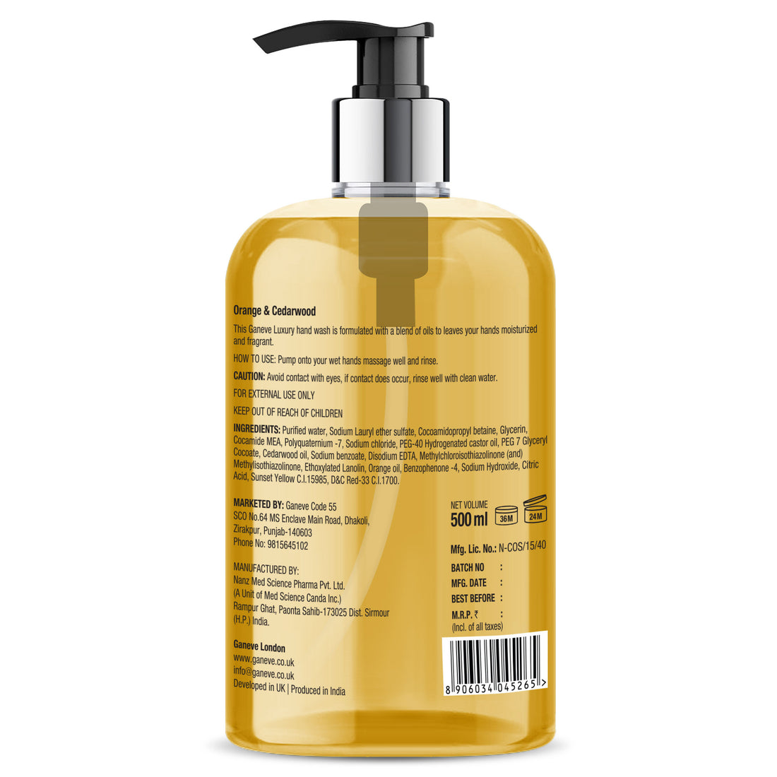 Ganeve London Orange & Cedarwood Luxury Handwash 500Ml Pack Of 1