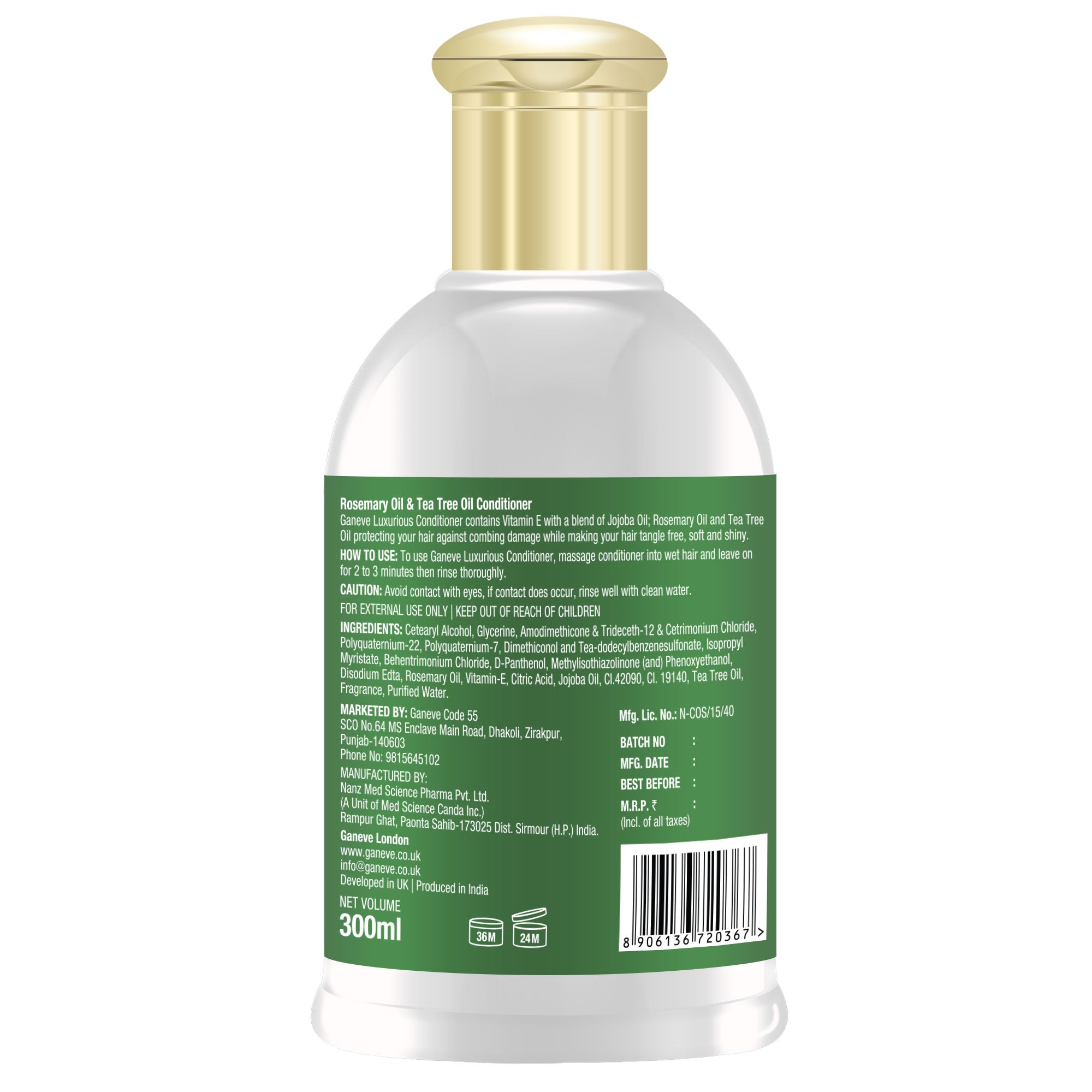 Ganeve London Rosemary Tea Tree Conditioner- 300 ml Pack of 1