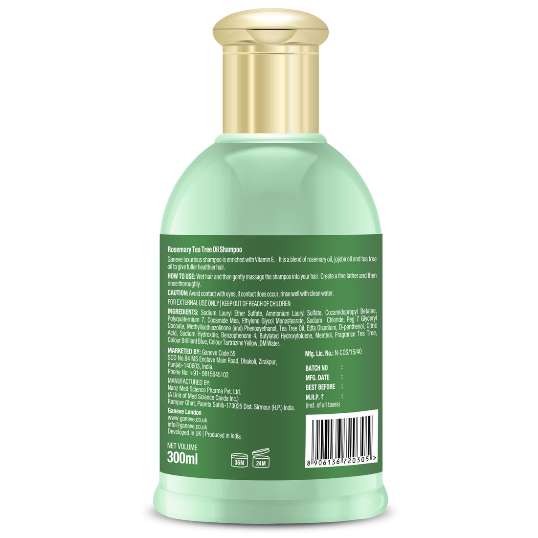 Ganeve London Rosemary Tea Tree Shampoo- 300 ml Pack of 1